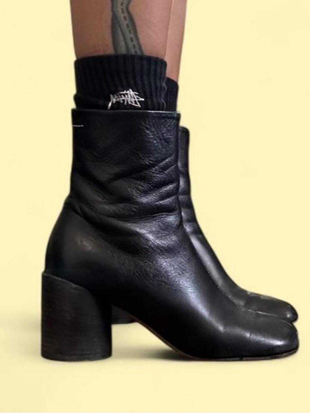 Maison Martin Margiela Black Leather Block-Heel Ankle Boots